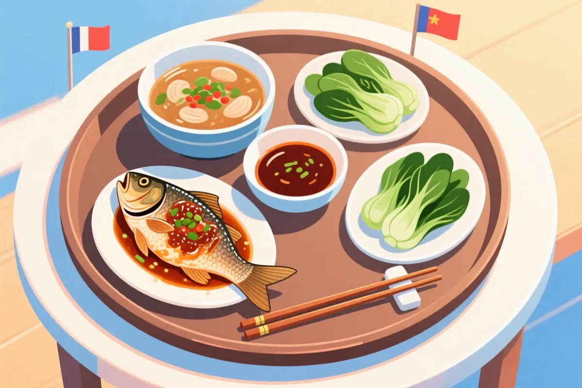 Dọn mâm cơm gia đình Việt: cơm, canh, món mặn, rau và cách bày