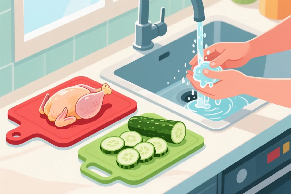 Nhiễm chéo trong bếp: thớt sống chín, rửa tay, khăn lau và tủ lạnh